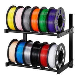 2-Tier Wall Mount Printer Filament Storage Rack with Wheels Rolling Filament Spool Holders for 3D Printing Studio
