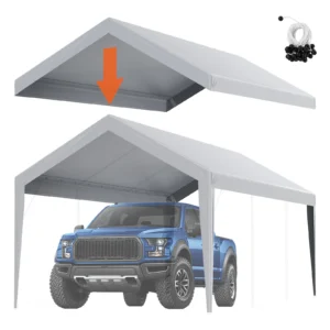 Carport Replacement Canopy Cover Garage Top Tent Shelter Tarp Heavy-Duty Waterproof & UV Protected with Ball Bungees