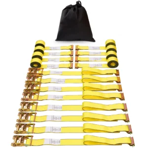 8pcs 4400Lbs Ratchet Tie Down Straps E-Track Heavy Duty Strap with Hook Loop for Moving Securing Cargo Lawn Equipment