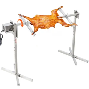 Electric BBQ Rotisserie Grill Kit Automatic 42W Motor Height Adjustable Universal Roaster Stand Spit Rod w/ Heat Shield