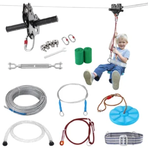 60/80/100/120FT Zipline Kit Up to 500 lbs Backyard Outdoor Playground Entertainment Stainless Steel Safety Harness Seat