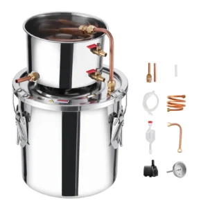 Alcohol Still 3 5 8Gal Stainless Steel Water Alcohol Distiller with Copper Coil Home Brewing Refining Fermentation Kit
