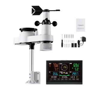 5-in-1 Wireless Weather Station 7.5-Inch VA Display Solar Powered Outdoor Sensor, Rain Gauge&Weather Forecast, No WiFi