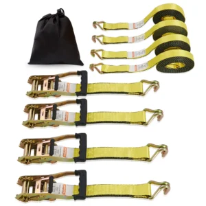 Ratchet Tie Down Straps (4PK) 10000 lb Break Strength Double J Hook for Moving Securing Cargo Appliances Lawn Equipment