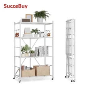4/5 Tier Foldable Storage Shelf Carbon Steel Frame with Wheels Folding Metal Rack Shelving Unit for Garage Kitchen