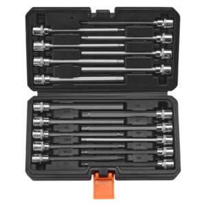 Extra Long Allen Hex Bit Socket Set 18-Piece 3/8 inch Drive S2 Alloy Steel and Cr-V Steel Standard SAE and Metric