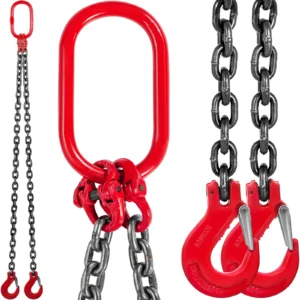 5FT Lifting Chain Sling with Grab Hooks & 3/8" x 5' Double Legs 4T/8800lb Capacity Sturdy Sling Chain Grade 80