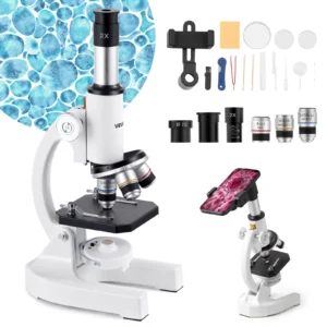 Microscope 40X-2000X Professional Compound Microscope Mobile Phone Adapter w/ LED Light for Laboratory School Education