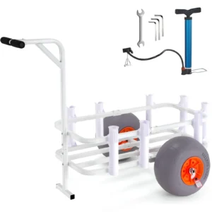 300/350 lbs Beach Fishing Cart Fish Marine Cart with 2 Wheels 8 Rod Holders Pier Wagon Trolley for Fishing Picnic Sands
