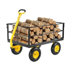 1400 Lbs Steel Garden Cart Heavy Duty Pullable Garden Wagon Yard Cart 2 in 1 Outdoor Metal Utility Wagon with 13 All Terrain Ti