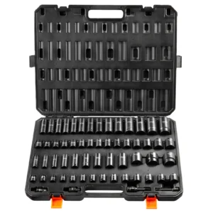 3/8" & 1/2" Drive Impact Socket Set 59 PCS Socket Set SAE 5/16" to 1-1/4" Metric 6-32mm 6 Point Cr-Mo Alloy Steel Set