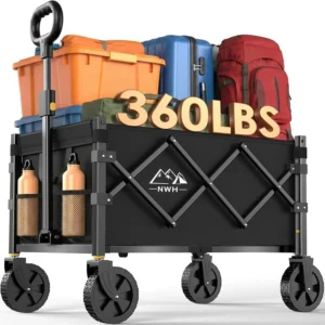 Foldable Wagon Cart with All-Terrain Wheels, 360LBS Capacity for Groceries Shopping, Camping, Sports, Garden