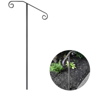 Single Post Wrought Iron Handrail Post Mount Step Grab Supports in Ground Long Post Fits 1 or 2 Steps Grab Rail Single