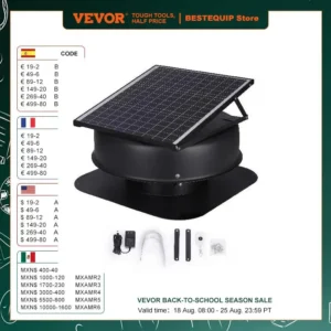 Solar Attic Fan 40W 1230 CFM Large Air Flow Solar Roof Vent Low Noise and Weatherproof with Smart Adapter for Home