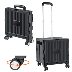 Foldable Utility Shopping Cart Folding Portable Crate Handcart with Telescope Handle Wheels for Travel Office Garden