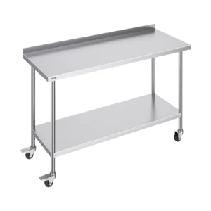 Stainless Steel Work Table Commercial Food Prep Worktable with Casters Heavy Duty Prep Worktable for Restaurant Home