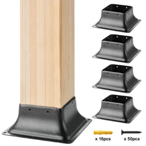 4x4 Post Base Internal 3.6"x3.6" Heavy Duty Powder-Coated Steel Post Bracket for Deck Porch Handrail Railing Support