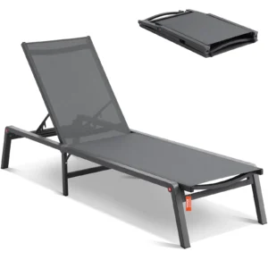 Chaise Lounge Chair Outdoor Aluminum Patio LoungeFolding Pool Lounge Recliner Full Flat for Patio Beach Pool Dark Grey