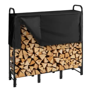 Firewood Rack 4 ft / 6 ft / 8 ft Outdoor Firewood Holder Top Covered Powder-Coated Wood Storage Rack for Fireplace Deck