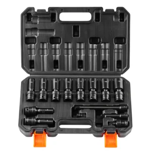 360 Degree Swivel Impact Socket Set 3/8" Socket Set Deep Universal Metric 10-19mm 6 Point Cr-Mo Alloy Steel for Repair