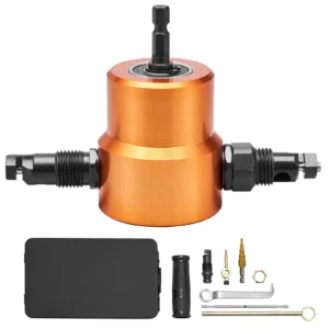 Double Head Sheet Metal Nibbler Cutter 360 Degree Metal Nibbler Drill Attachment with Extra Punch and Die Cutting Hole